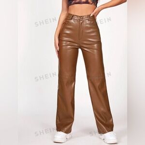 SHEIN PETITE XXS Brown Faux Leather Pants